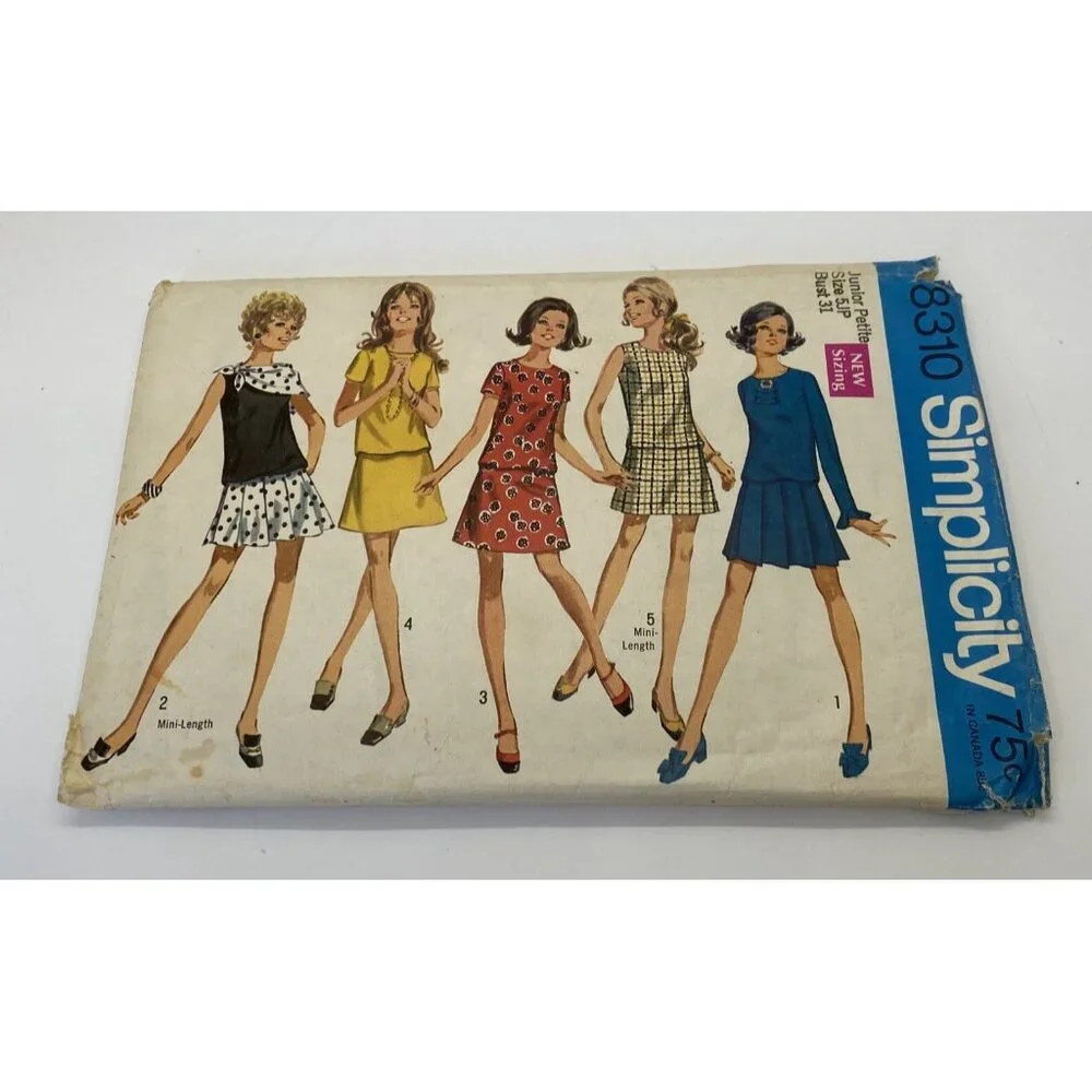 Simplicity 8310 Junior Petite Dress Skirt Scarf Size 5JP Breast 31 Vintage
